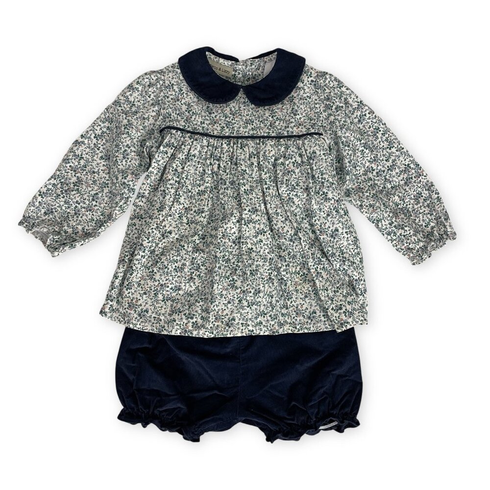 Marco & Lizzy Toddler Size 3T 2-Piece Top & Bloomers Floral Corduroy Long Sleeve